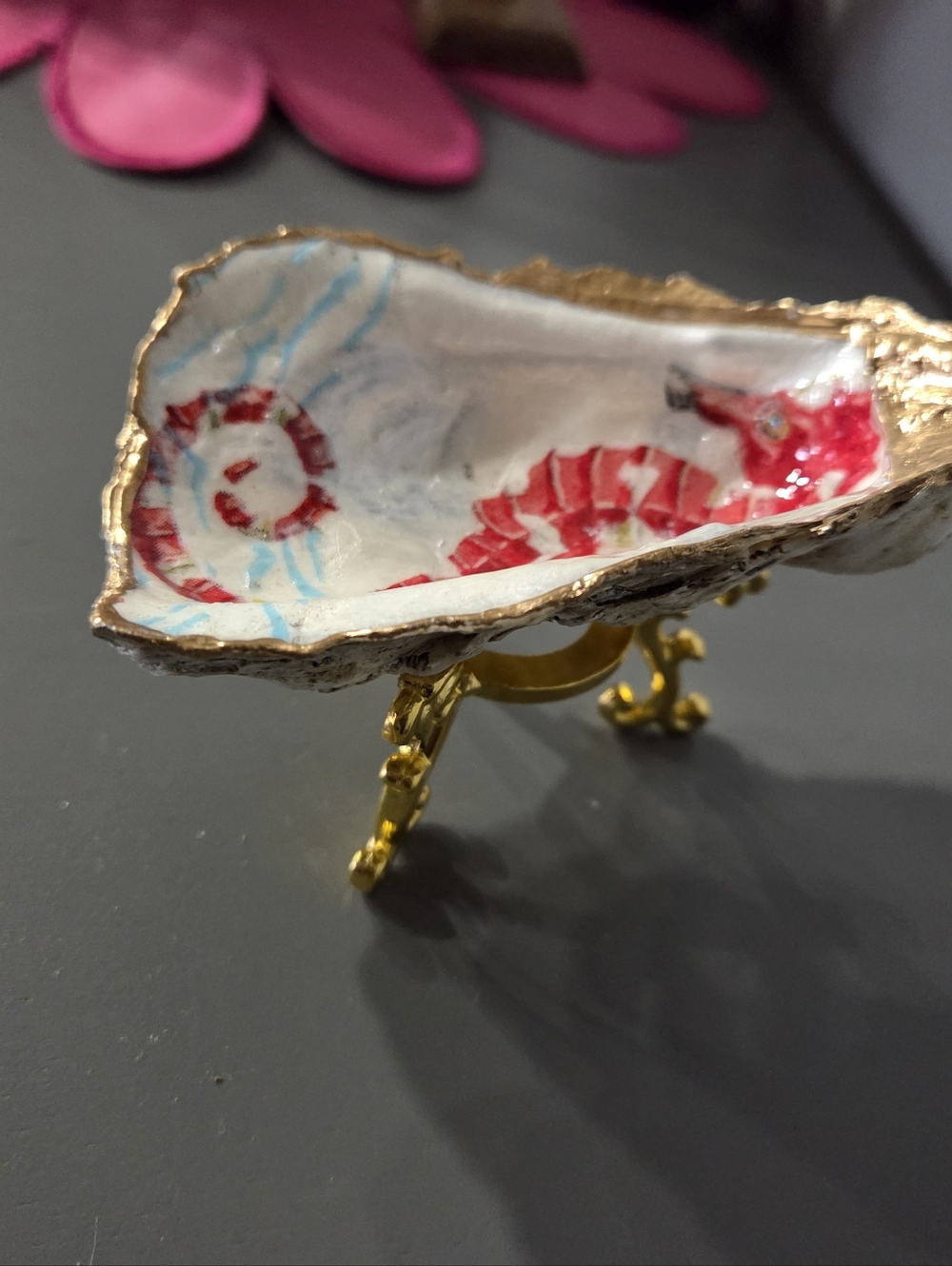 Handcrafted Seahorse Design In Natural Oyster Shell Dish